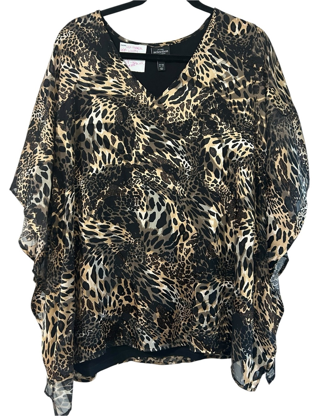Ulla Popken Black and Brown Animal Print V-Neck Tunic